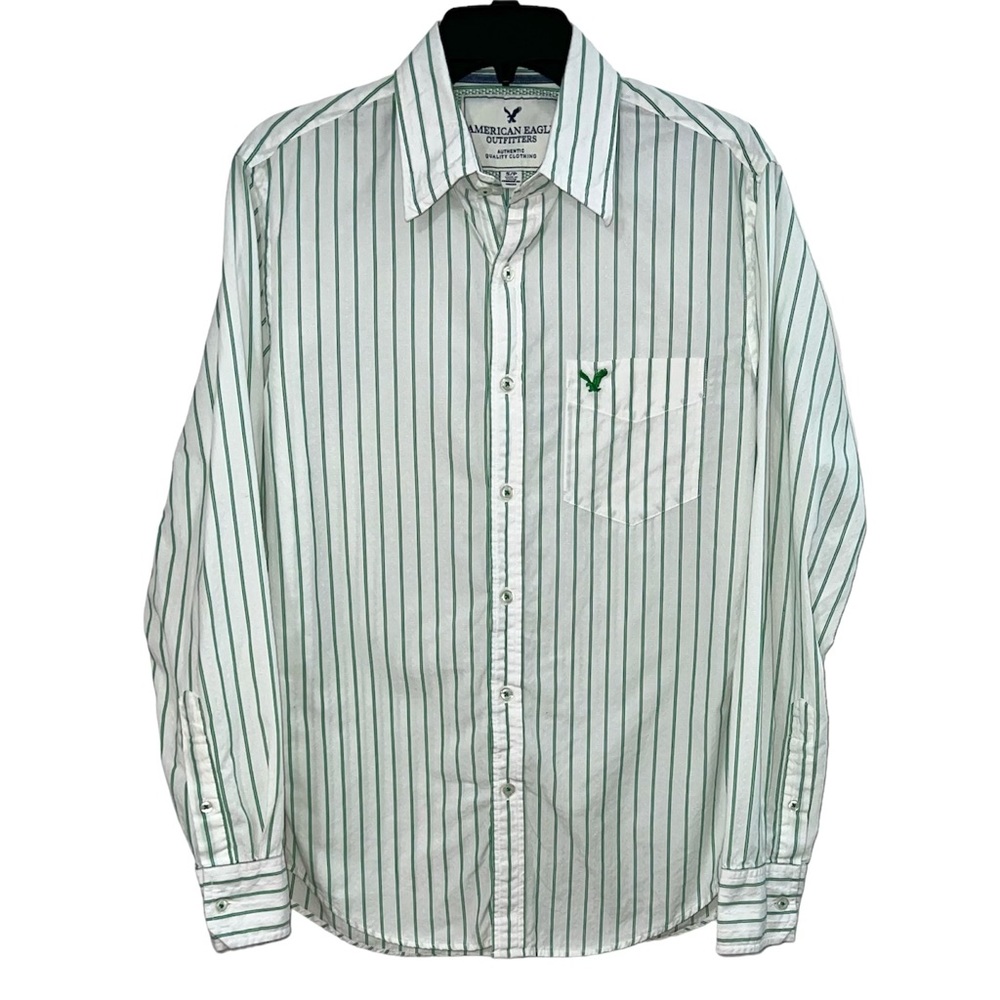 American Eagle Outfitters Men’s Striped Shirt Size S Vintage Fit Casual Green
